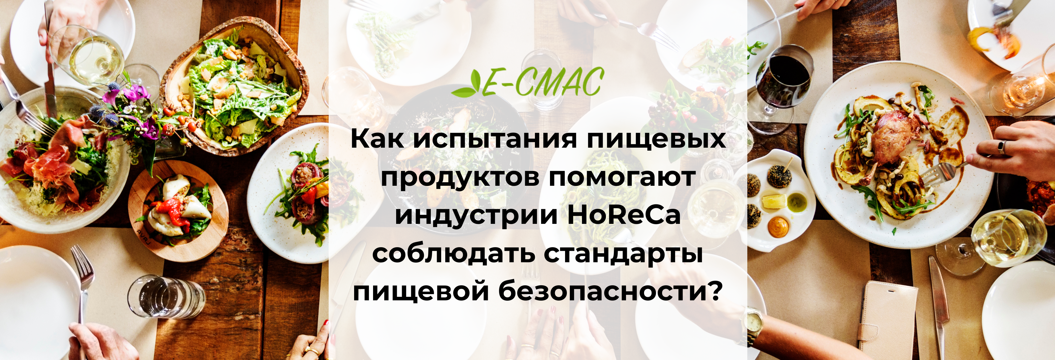 Столы с разнообразными блюдами и напитками, снятые сверху — символ сферы HoReCa и важности пищевой безопасности